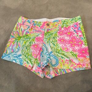 Lilly Pulitzer Pink and Green High Waist Callahan Shorts Vibrant Tropical Print
